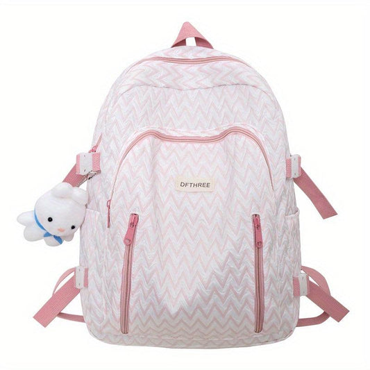 Women Casual Backpack with Rabbit Pendant Pleated Girls Bag