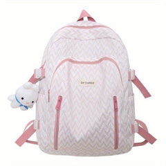 Women Casual Backpack with Rabbit Pendant Pleated Girls Bag