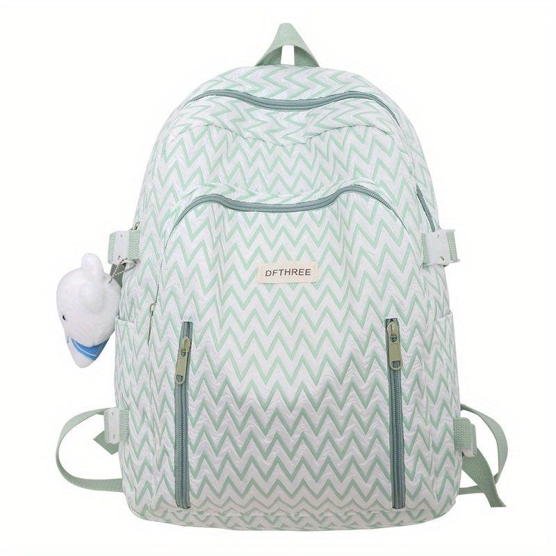 Women Casual Backpack with Rabbit Pendant Pleated Girls Bag