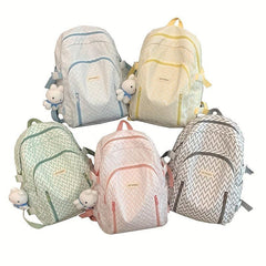 Women Casual Backpack with Rabbit Pendant Pleated Girls Bag
