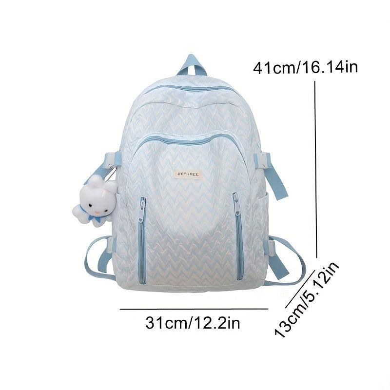 Women Casual Backpack with Rabbit Pendant Pleated Girls Bag
