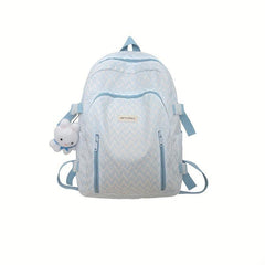 Women Casual Backpack with Rabbit Pendant Pleated Girls Bag