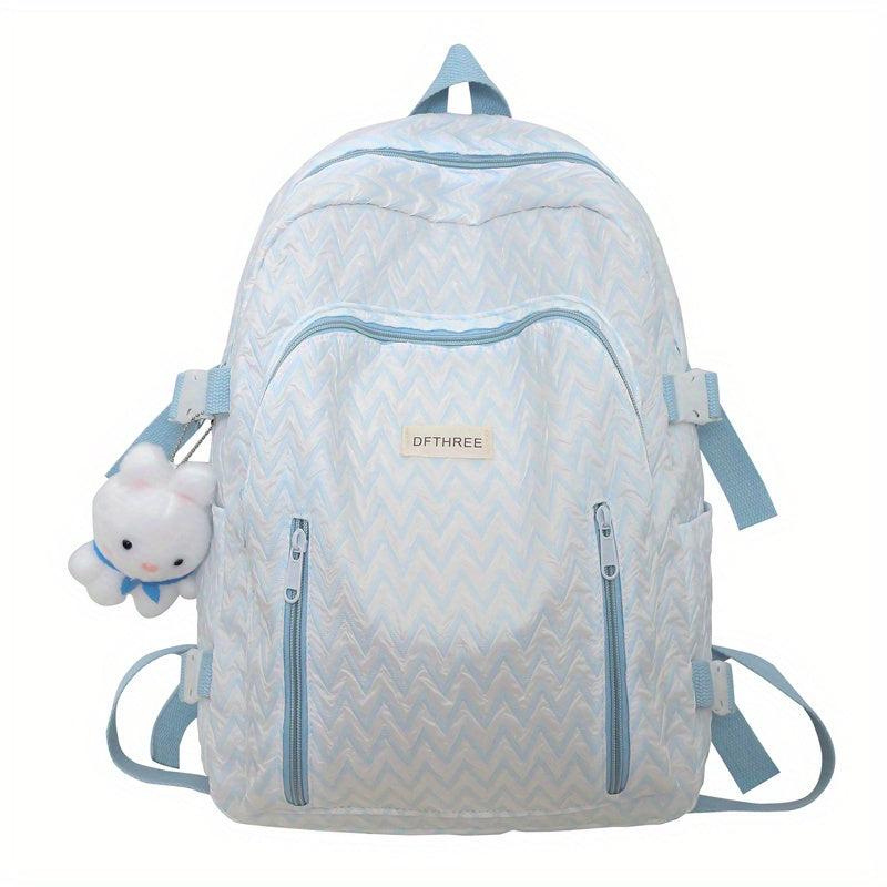 Women Casual Backpack with Rabbit Pendant Pleated Girls Bag