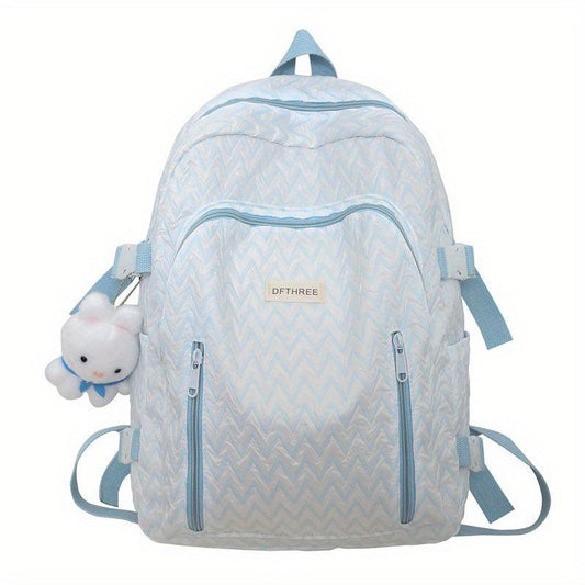 Women Casual Backpack with Rabbit Pendant Pleated Girls Bag