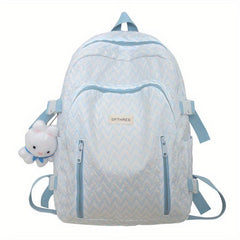 Women Casual Backpack with Rabbit Pendant Pleated Girls Bag