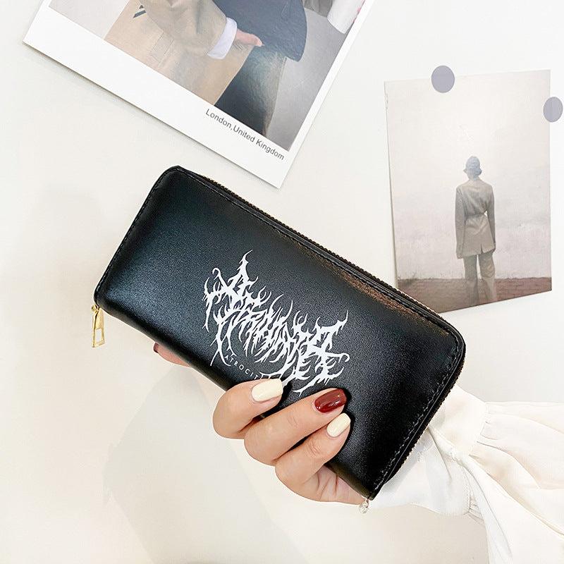 Devil Graffiti Pattern Long Coin Purse PU Leather Lightweight Card Holder