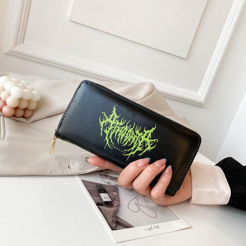 Devil Graffiti Pattern Long Coin Purse PU Leather Lightweight Card Holder