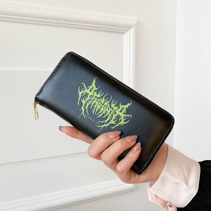 Devil Graffiti Pattern Long Coin Purse PU Leather Lightweight Card Holder