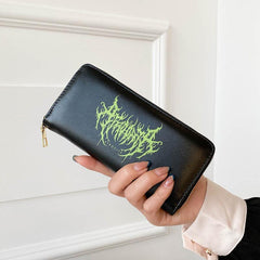 Devil Graffiti Pattern Long Coin Purse PU Leather Lightweight Card Holder