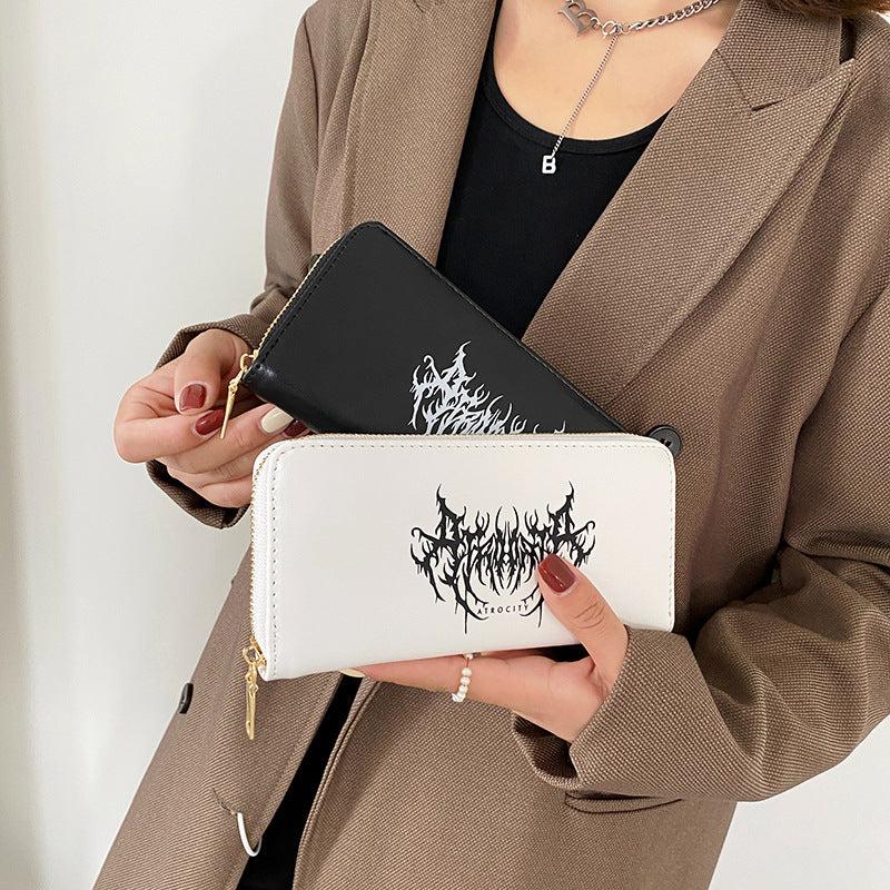 Devil Graffiti Pattern Long Coin Purse PU Leather Lightweight Card Holder