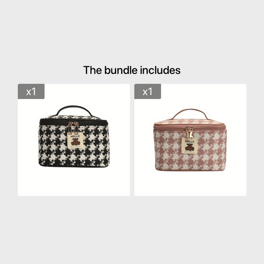 Large Capacity Plaid Toiletry Bag Cosmetic Bag Handbag Travel Storage Bag