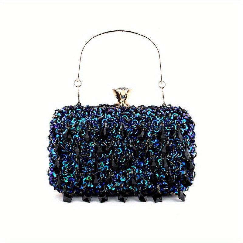Sequins Beaded Evening Bag Glitter Clutch Purse Handbag for Wedding Prom Party