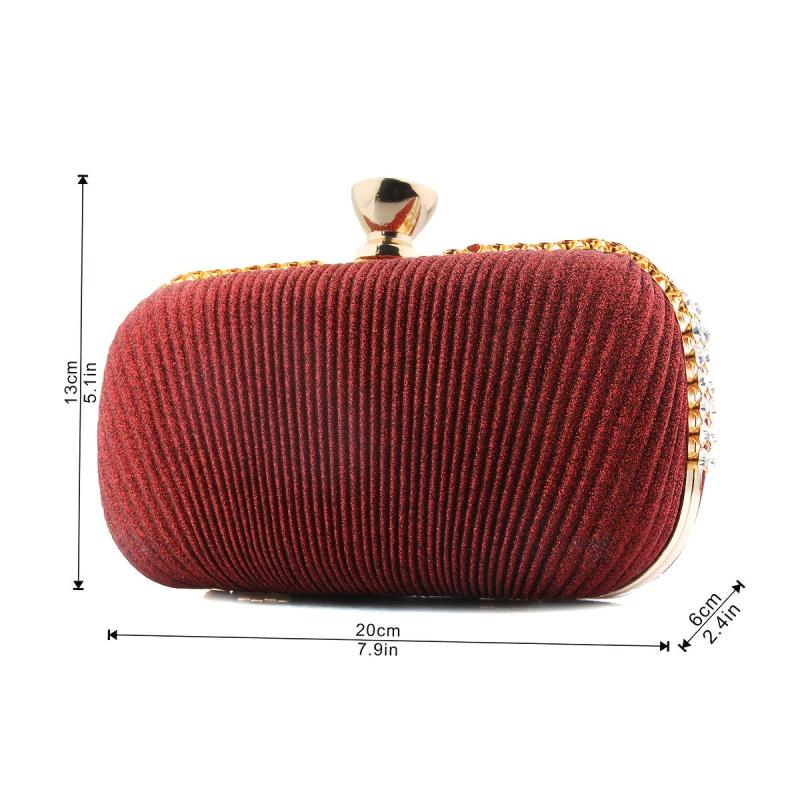 Glitter Ruched Evening Bag Rhinestone Wedding Clutch Purse