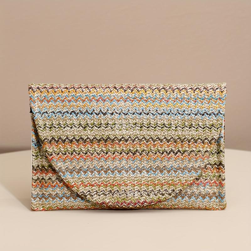 Rainbow Striped Clutch Purse Bohemian Flap Square Bag For Women