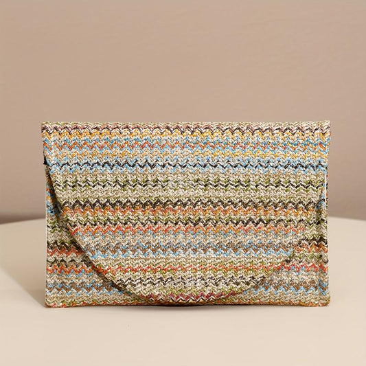 Rainbow Striped Clutch Purse Bohemian Flap Square Bag For Women
