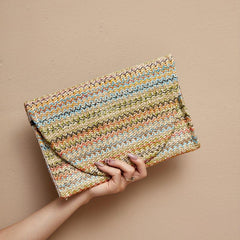Rainbow Striped Clutch Purse Bohemian Flap Square Bag For Women