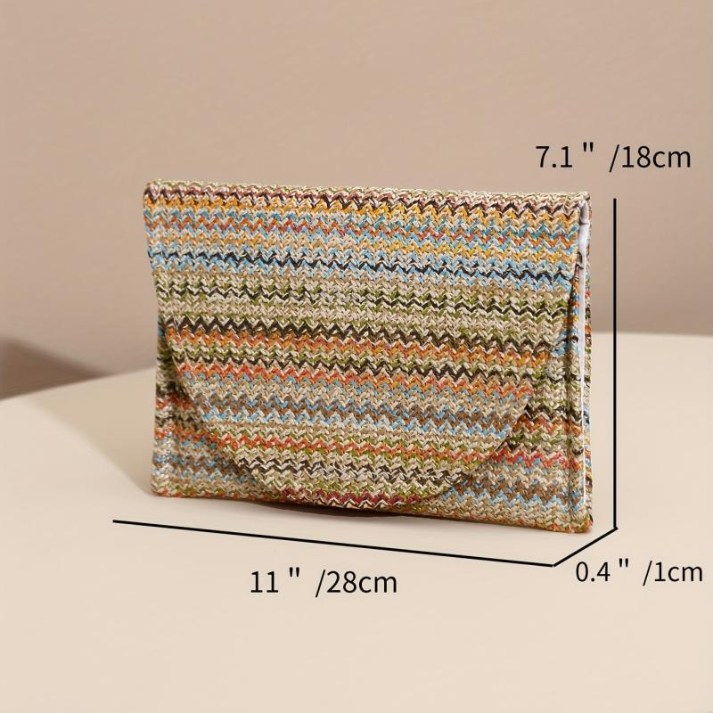 Rainbow Striped Clutch Purse Bohemian Flap Square Bag For Women