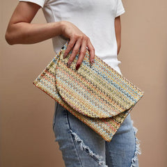Rainbow Striped Clutch Purse Bohemian Flap Square Bag For Women