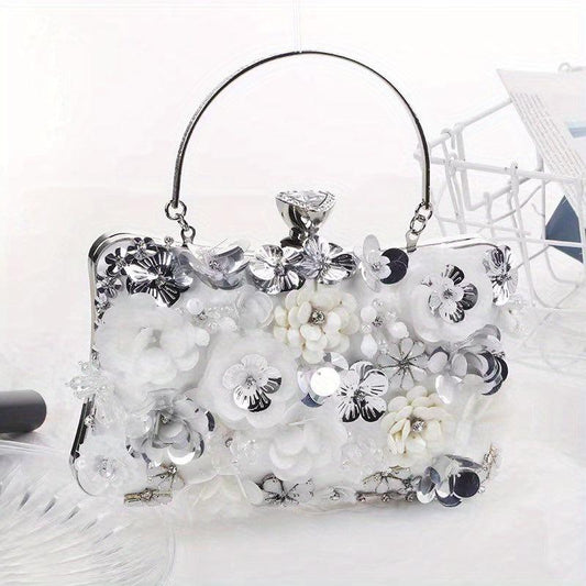 3D Flower Decor Evening Bag Women's Clutch For Wedding Dinner