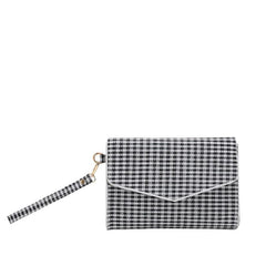 Plaid Pattern Handbag Women Vegan Leather Clutch Purse with Wristband