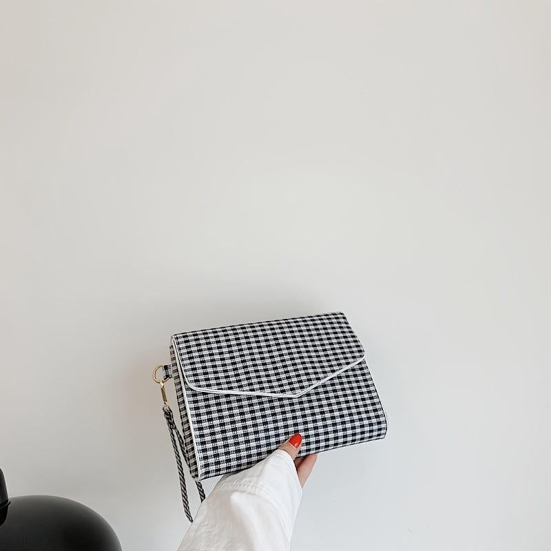 Plaid Pattern Handbag Women Vegan Leather Clutch Purse with Wristband
