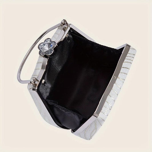 Striped Top Handle Metal Chain Handbag Textured Satchel Purse