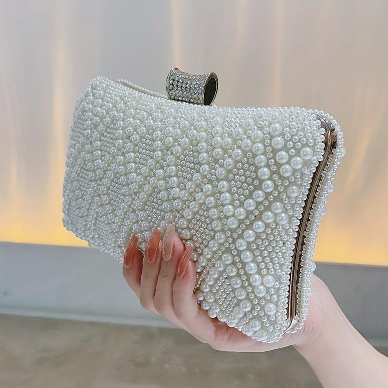 Pearl Decor Evening Clutch Bag Dinner Purse For Wedding Party