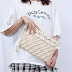 Straw Woven Envelope Clutch Beach Wrist Bag Rattan Purse Travel