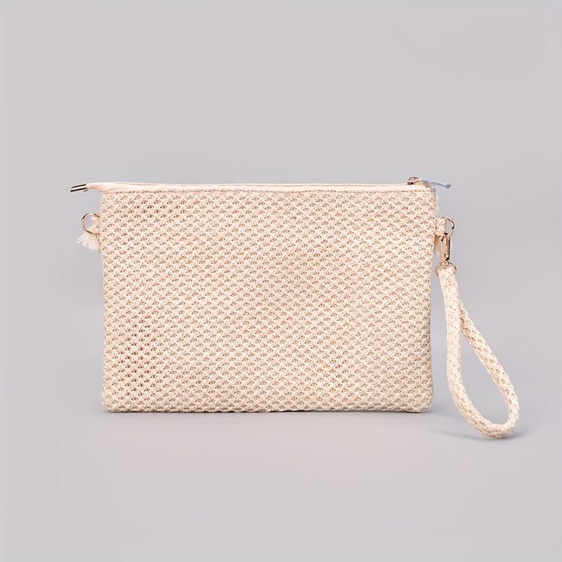 Straw Woven Envelope Clutch Beach Wrist Bag Rattan Purse Travel