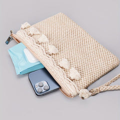 Straw Woven Envelope Clutch Beach Wrist Bag Rattan Purse Travel