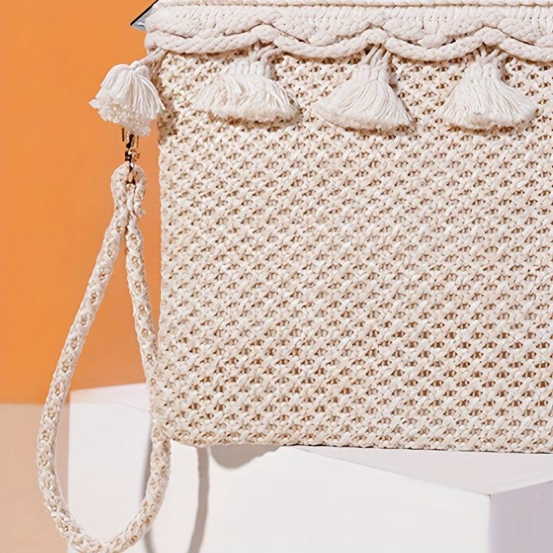 Straw Woven Envelope Clutch Beach Wrist Bag Rattan Purse Travel