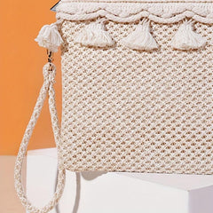 Straw Woven Envelope Clutch Beach Wrist Bag Rattan Purse Travel