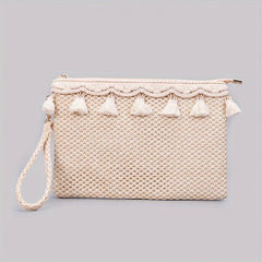 Straw Woven Envelope Clutch Beach Wrist Bag Rattan Purse Travel