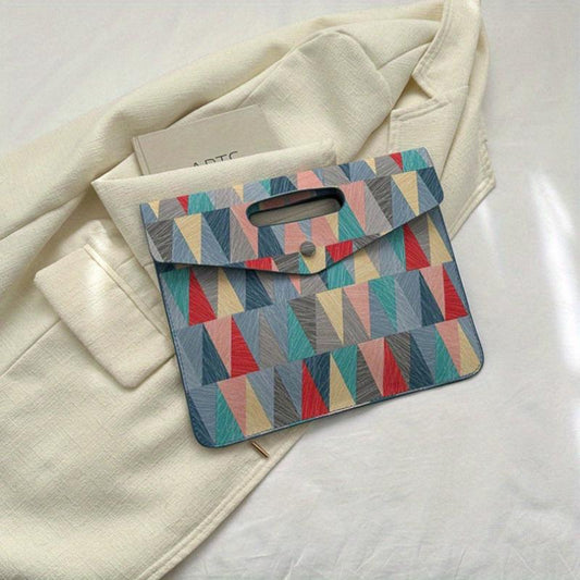 Triangle Pattern Contrast Thin Handbag - Colorful Textured Clutch Bag