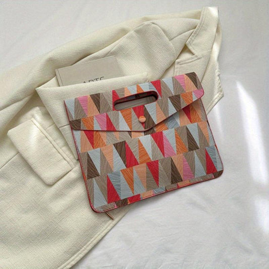 Triangle Pattern Contrast Thin Handbag - Colorful Textured Clutch Bag
