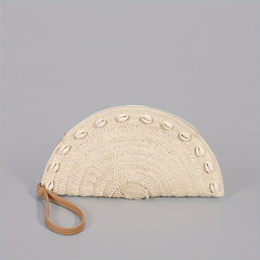 Vintage Ethnic Style Shell Bag Retro Bohemian Clutch Purse Straw Woven Handbag