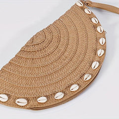 Vintage Ethnic Style Shell Bag Retro Bohemian Clutch Purse Straw Woven Handbag