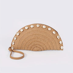 Vintage Ethnic Style Shell Bag Retro Bohemian Clutch Purse Straw Woven Handbag