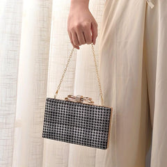 Houndstooth Pattern Evening Handbag Bow Decor Formal Clutch
