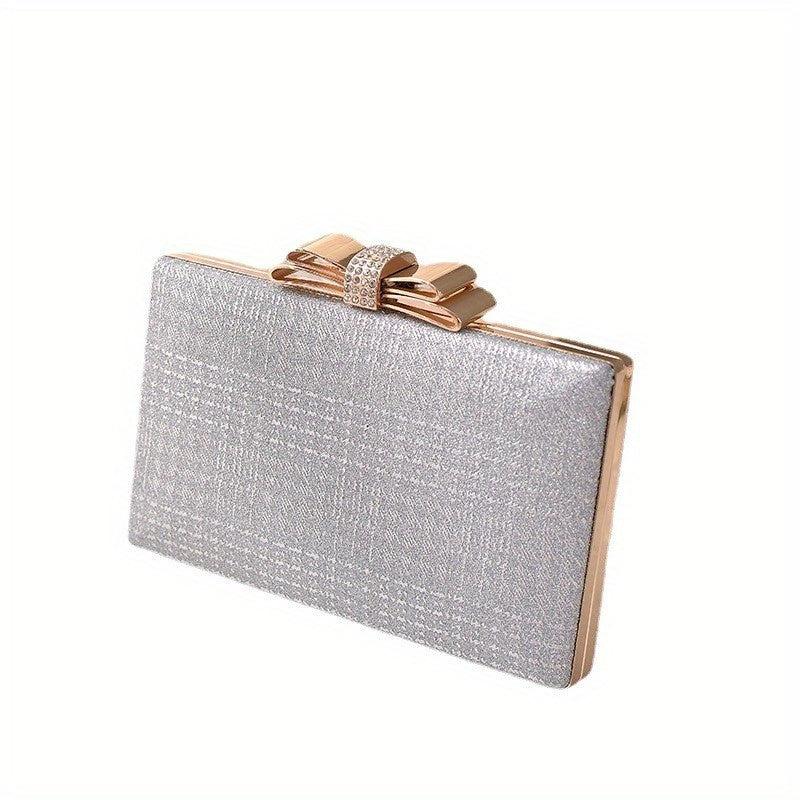 Houndstooth Pattern Evening Handbag Bow Decor Formal Clutch