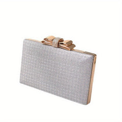 Houndstooth Pattern Evening Handbag Bow Decor Formal Clutch