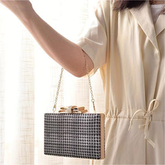 Houndstooth Pattern Evening Handbag Bow Decor Formal Clutch