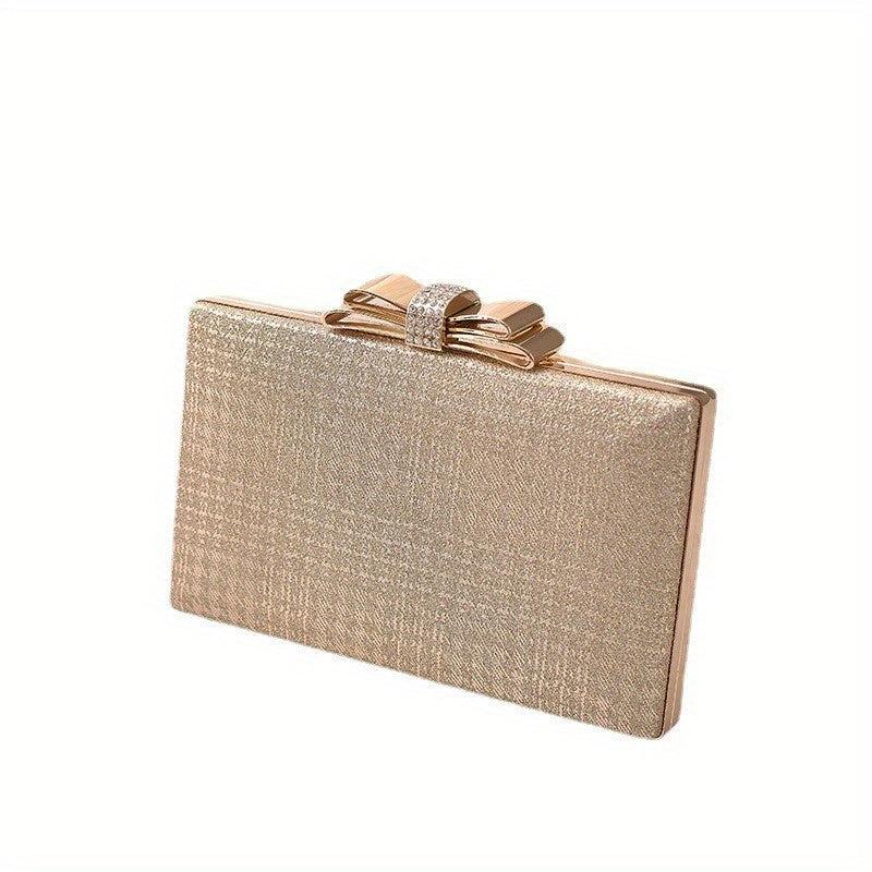Houndstooth Pattern Evening Handbag Bow Decor Formal Clutch