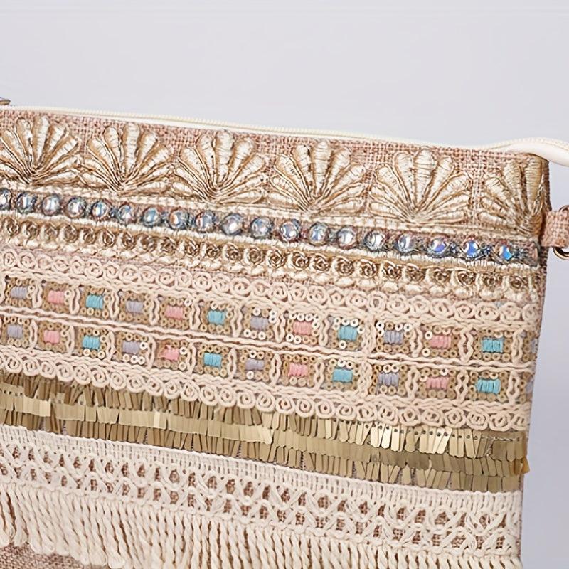 Vintage Ethnic Envelope Bag Bohemian Clutch Straw Handbag