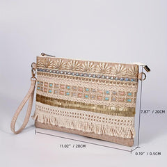 Vintage Ethnic Envelope Bag Bohemian Clutch Straw Handbag