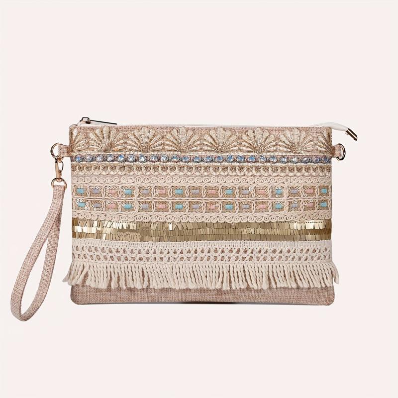 Vintage Ethnic Envelope Bag Bohemian Clutch Straw Handbag