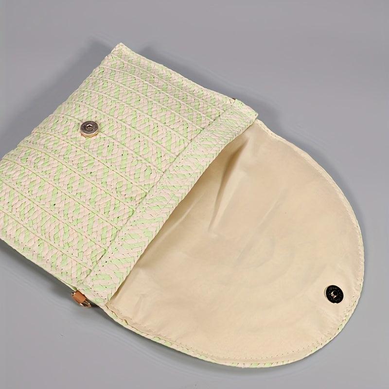 Vintage Ethnic Envelope Bag Retro Boho Clutch Straw Handbag & Wristlet