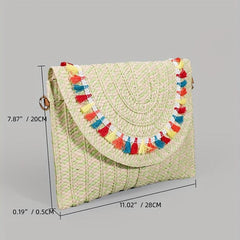 Vintage Ethnic Envelope Bag Retro Boho Clutch Straw Handbag & Wristlet