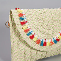 Vintage Ethnic Envelope Bag Retro Boho Clutch Straw Handbag & Wristlet