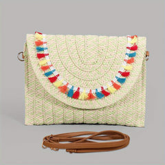 Vintage Ethnic Envelope Bag Retro Boho Clutch Straw Handbag & Wristlet
